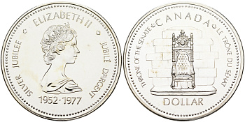 Канада 1 доллар 1977 25 лет правления Елизавета II, сенат, трон KM 118 серебро  UNC  1522-932