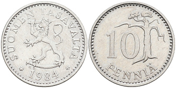 ФИНЛЯНДИЯ 10 ПЕННИ 1984 N KM 46а алюминий 192-1065