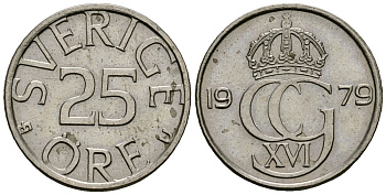 Швеция 25 эре 1979 Карл XVI Густав (1973- ) KM 851 медно-никель 4136-916