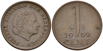 Нидерланды 1 цент 1969 Юлиана (1949-1980) haan KM 180 бронза    4598-252