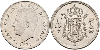 Испания 5 песет 1975 (80) Хуан Карлос I (1975-2014) KM 807 медно-никель 4571-1155