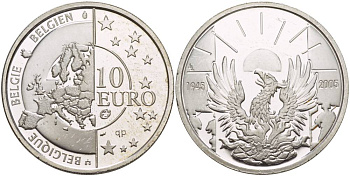 Бельгия 10 евро 2005 60 лет освобождения от фашизма KM 252 серебро PROOF 1087-7-15