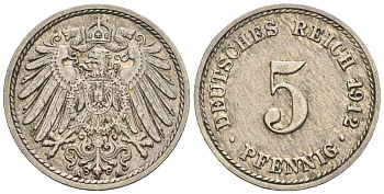 Германия 5 пфеннигов 1912 A, KM 11, J. 12 медно-никель 220-641