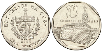 Куба 10 сентаво 1996 форт в Гаване Ла-ФуэрсаKM 576.2 сталь плакированная никелем 4364-1541