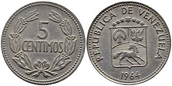 Венесуэла 5 сентимо 1964 KM 38.2 медно-никель 4392-915