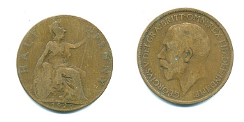 Великобритания 1/2 пенни 1920 Георг V (1910-1936) KM 809, Spink 4056 бронза 4383-357