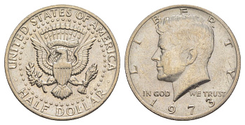 США 1/2 доллара (50 центов) 1973 D, Джон Кеннеди KM 202b медь плакированная медно-никелем aUNC 4517-1223