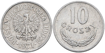Польша 10 грошей 1971 MW KM АА47, Parchimowicz 206j алюминий 4564-1054