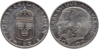 Швеция 1 крона 2000 Карл XVI Густав (1973- ) KM 852а медно-никель 4364-2351