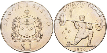 Самоа 1 тала 1976 Летние олимпийские игры 1976 года в Монреале, штангист KM 22 медно-никель аUNC 00-00
