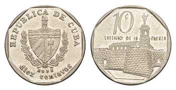 Куба 10 сентаво 1996 форт в Гаване Ла-Фуэрса KM 576.2, JMA MC20, Schoen 714 сталь плакированная никелем 4644-735
