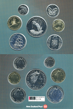 Новая Зеландия официальный набор из 7 монет 2005 в оригинальном картонном буклете, большой хохлатый пингвин, тираж 3000 экземпляров KM PS 58 UNC 5-6-4-04