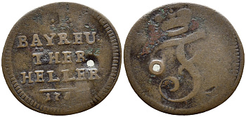 Бранденбург-Байрейт 1 геллер 175Х с отверстием KM 205 медь 4392-1067