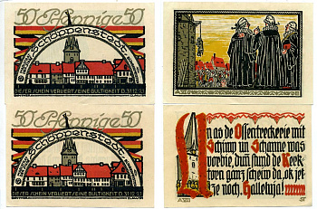 ШЁППЕНШТЕДТ лот из 2 БАНКНОТ ПО 50 пфеннигов 1921 1922 - 31 декабря 1921, НОТГЕЛЬД, ЗЕМЛЯ НИЖНЯЯ САКСОНИЯ, НОМЕРА 6 И 8 Grabowski 1199.1а бумага 2195-7-1-2