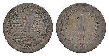 Нидерланды 1 цент 1878 Виллем III (1849-1890) KM 107 бронза 53-235