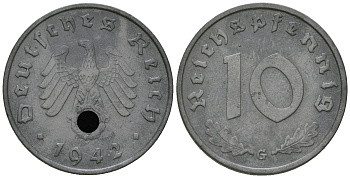 Германия 10 рейхспфеннигов 1942 G KM 101, J.371 цинк    4641-432