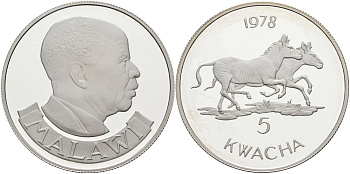 Малави 5 квача 1978 серия защита дикой природы, зебры, тираж 3622 экз. KM 15 серебро PROOF 1098-2-12