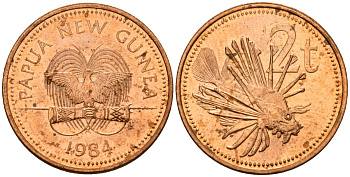Папуа-Новая Гвинея 2 тойя 1984 Елизавета II (1953-) KM 2 бронза 4571-242