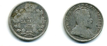 КАНАДА 5 ЦЕНТОВ 1906 ЭДУАРД VII KM 13 серебро 46-2455