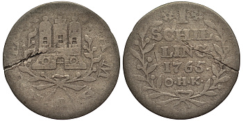 Гамбург 1 шиллинг 1765 O.H.K. KM 160 серебро 413-5345