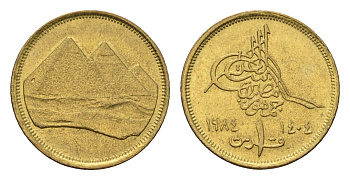 Египет 1 пиастр 1984 исламская дата слева KM 553.1 алюминиевая бронза UNC 4532-337