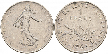 ФРАНЦИЯ 1 ФРАНК 1968 СЕЯТЕЛЬ KM 925.1 никель 186-335