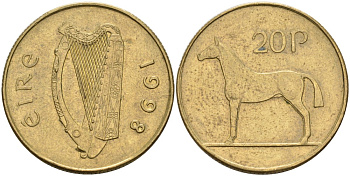 Ирландия 20 пенсов 1998 лошадь KM 25 никель бронза 88-814
