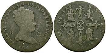 Испания 8 мараведи 1843 J - Xубия KM 531 медь 4571-1241