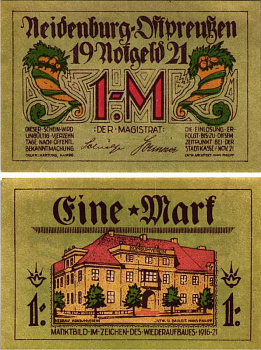 НАЙДЕНБУРГ 1 МАРКА 1921 НОТГЕЛЬД, НОЯБРЬ 1921, ЗЕМЛЯ СИЛЕЗИЯ (ПОЛЬША) Grabowski 932.4 бумага 7116-31-3-2