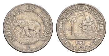 Либерия 5 центов 1961 KM 14 медно-никель 4659-461