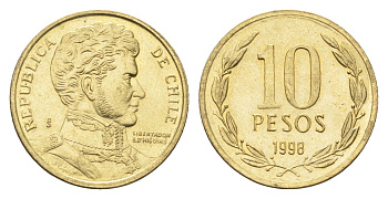Чили 10 песо 1998 KM 228 никель латунь UNC 4664-432