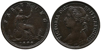 Великобритания 1 фартинг 1879 Виктория (1837-1901) KM 753, Spink 3958 бронза  1518-1115