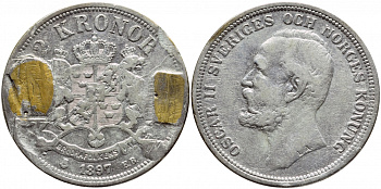 Швеция 2 кроны 1897 ЕВ, Оскар II (1872-1907) король Швеции и Норвегии, с напайкой KM 761 серебро 4403-1033