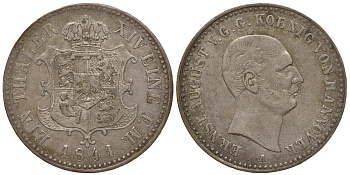 Ганновер 1 талер 1841 A, Эрнст Август (1837-1851) КМ 192, Welter 3136, Thun 160, AKS 102, Jaeger 67, Kahnt 228, Davenport 670 серебро 00-000-00
