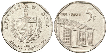Куба 5 сентаво 2002 колониальный дом KM?575.2, Schoen?713, JMA?MC19 сталь плакированная никелем aUNC 4618-156
