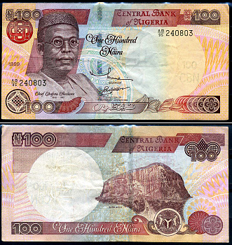 Нигерия 100 найра 1999 Обафеми Аволово, гора Зума Ро Pick 28 b бумага 8592-46-3-2