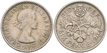 Великобритания 6 пенсов 1964 Елизавета II (1952-2022) KM 903, Spink 4149 медно-никель 4154-245