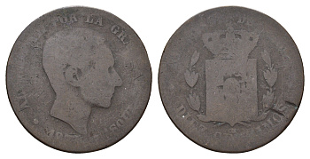 Испания 10 сентимо 1877 OM, Альфонсо XII (1874-1885) KM 675 бронза 4692-911