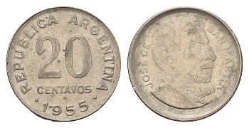 Аргентина 20 сентаво 1955 KM 52 сталь плакированная никелем 4679-828