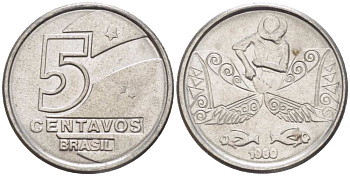 БРАЗИЛИЯ 5 СЕНТАВО 1989 РЕФОРМА 1989-1990 KM 612 нержавеющая сталь 105-557