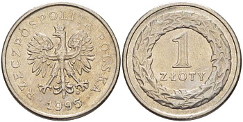 Польша 1 злотый 1995 MW KM 282 медно-никель 259-1042