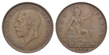 Великобритания 1 пенни 1936 Георг V (1910-1936) KM 838, Spink 4055 бронза 4661-743