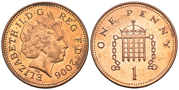 Великобритания 1 пенни 2006 Елизавета II (1952-2022) KM 986, Spink 4710 (B5) сталь плакированная медью 4609-629