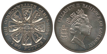 Гернси 2 фунта 1986 XIII игры стран Британского содружества KM 48 медно-никель UNC 00-00