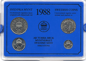Швеция набор монетного двора из 4 монет 1988 в пластике, Карл XVI Густав (1973- ) KM MS47 UNC 4-3-7-159