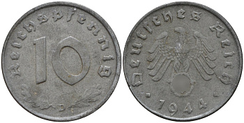 Германия 10 рейхспфеннигов 1944 D KM 101, J.371 цинк 4151-324