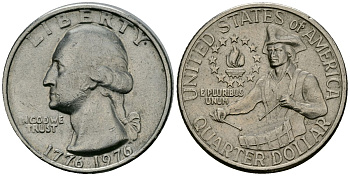 США 25 центов = квотер 1976 200 лет независимости (1776-1976), Вашингтон, барабанщик KM 204 медь плакированная медно-никелем 4167-436