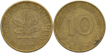 ФРГ 10 пфеннигов 1978 J J. 383, KM 108 сталь плакированная латунью    4603-444