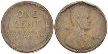 США 1 ЦЕНТ 1945 ЛИНКОЛЬН KM А132 медь цинк 218-212