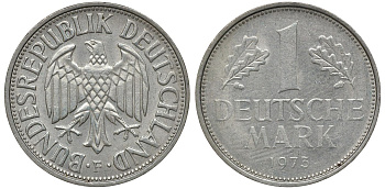 ФРГ 1 МАРКА 1973 F KM 110, J. 385 медно-никель aUNC 72-833